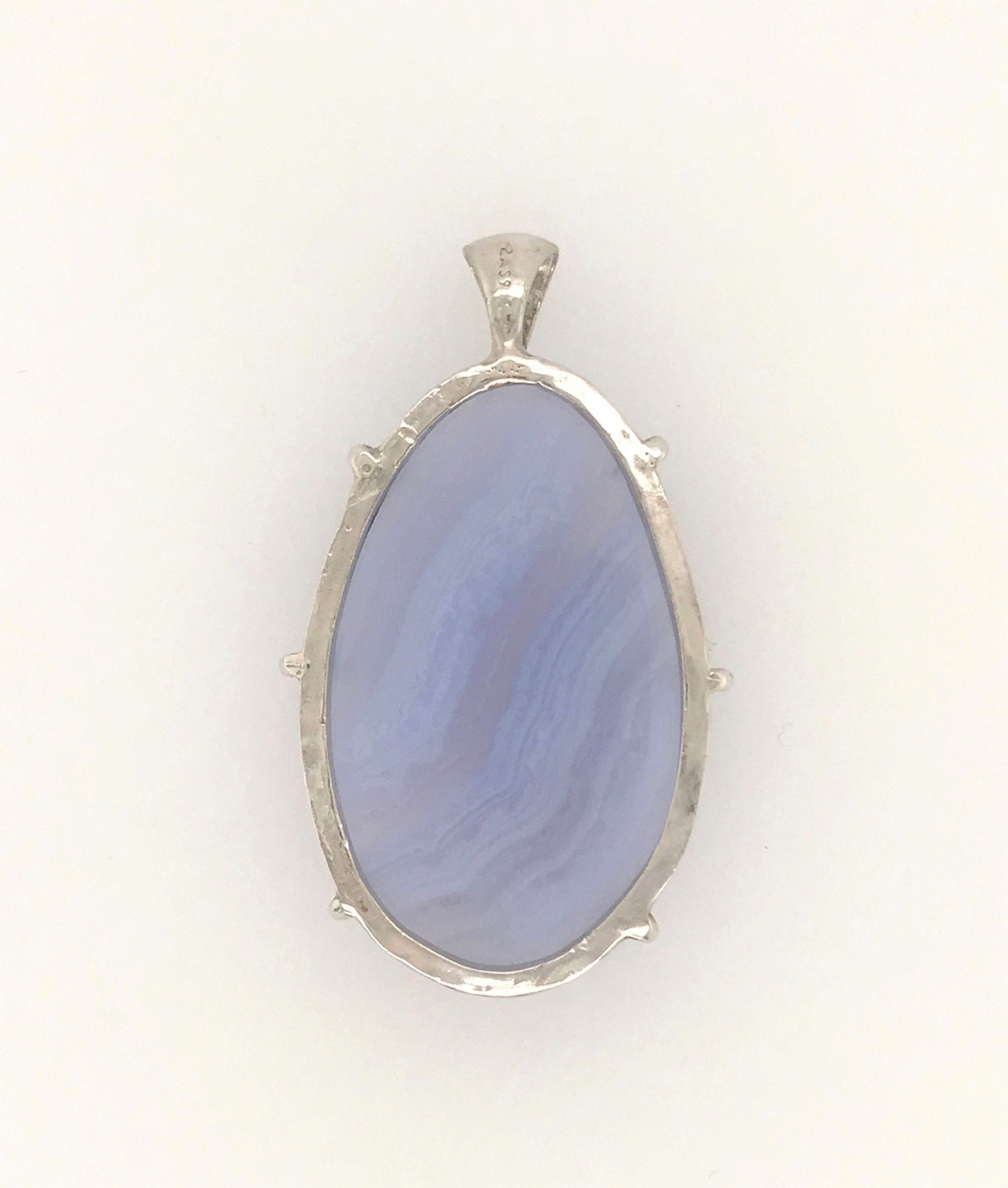 Minimalist Blue Lace Agate and Argentium Silver Pendant ("A River Runs through It") - Barb Murrin Jewelry