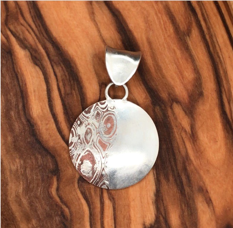 Mokume Gane and Argentium Silver Pendant ("Curvy Half and Half") - Barb Murrin Jewelry