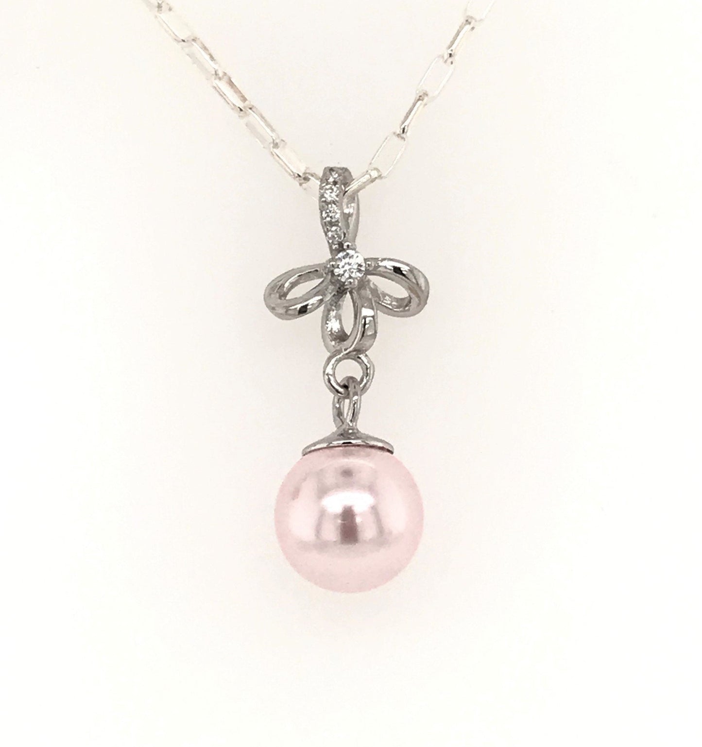 Pearl Pendant with Cubic Zirconia Ribbon Bail - Barb Murrin Jewelry