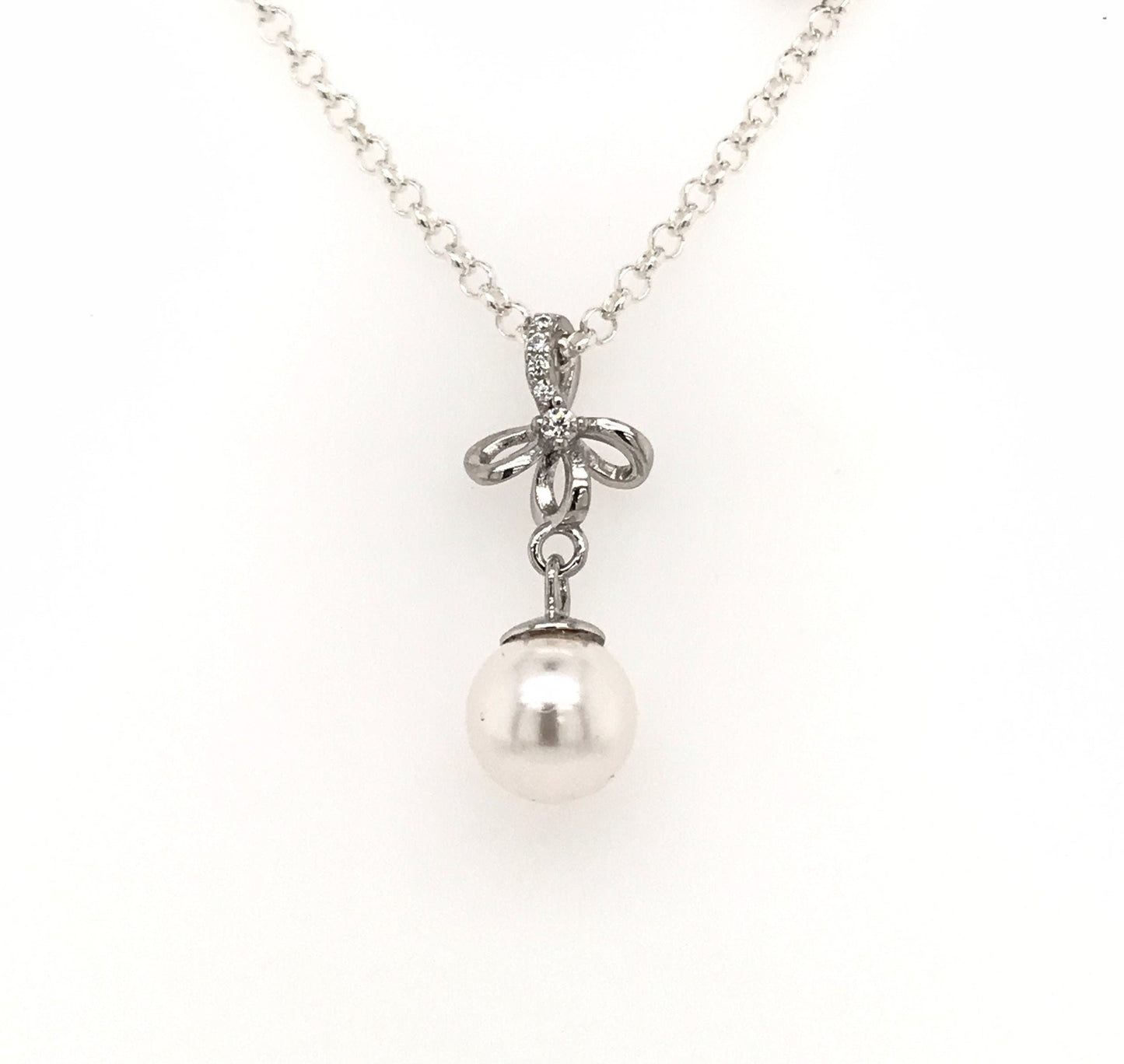 Pearl Pendant with Cubic Zirconia Ribbon Bail - Barb Murrin Jewelry