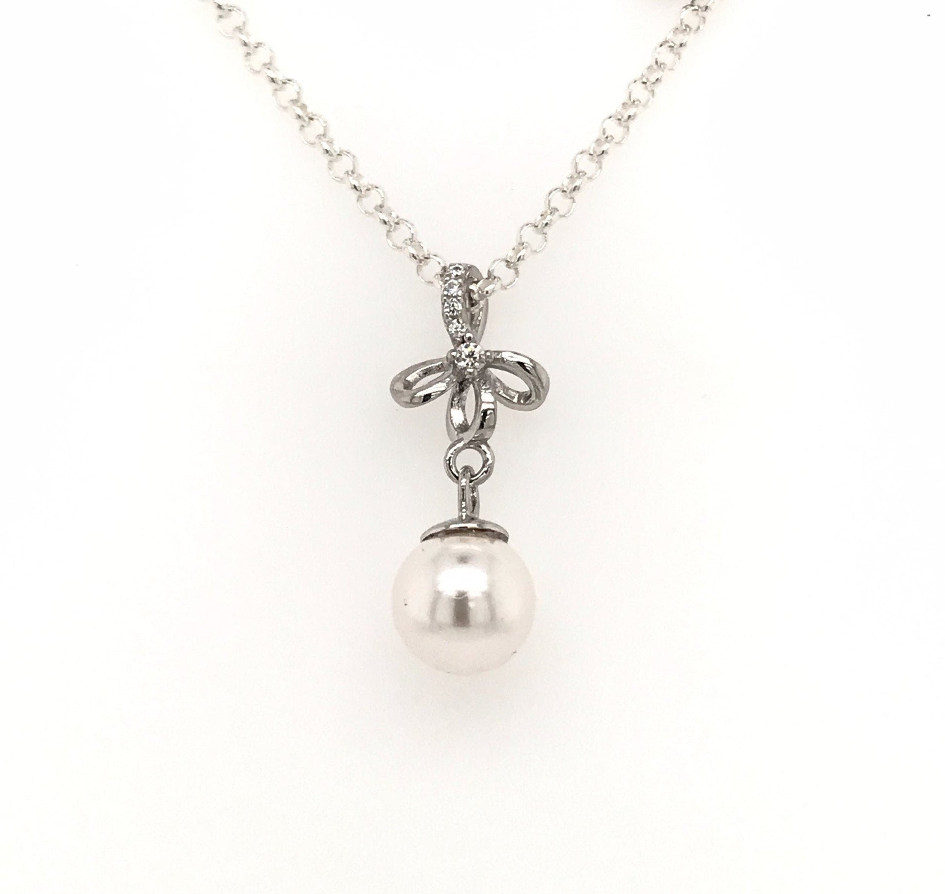 Pearl Pendant with Cubic Zirconia Ribbon Bail - Barb Murrin Jewelry