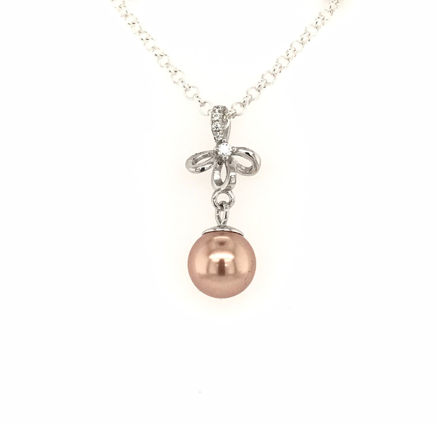 Pearl Pendant with Cubic Zirconia Ribbon Bail - Barb Murrin Jewelry