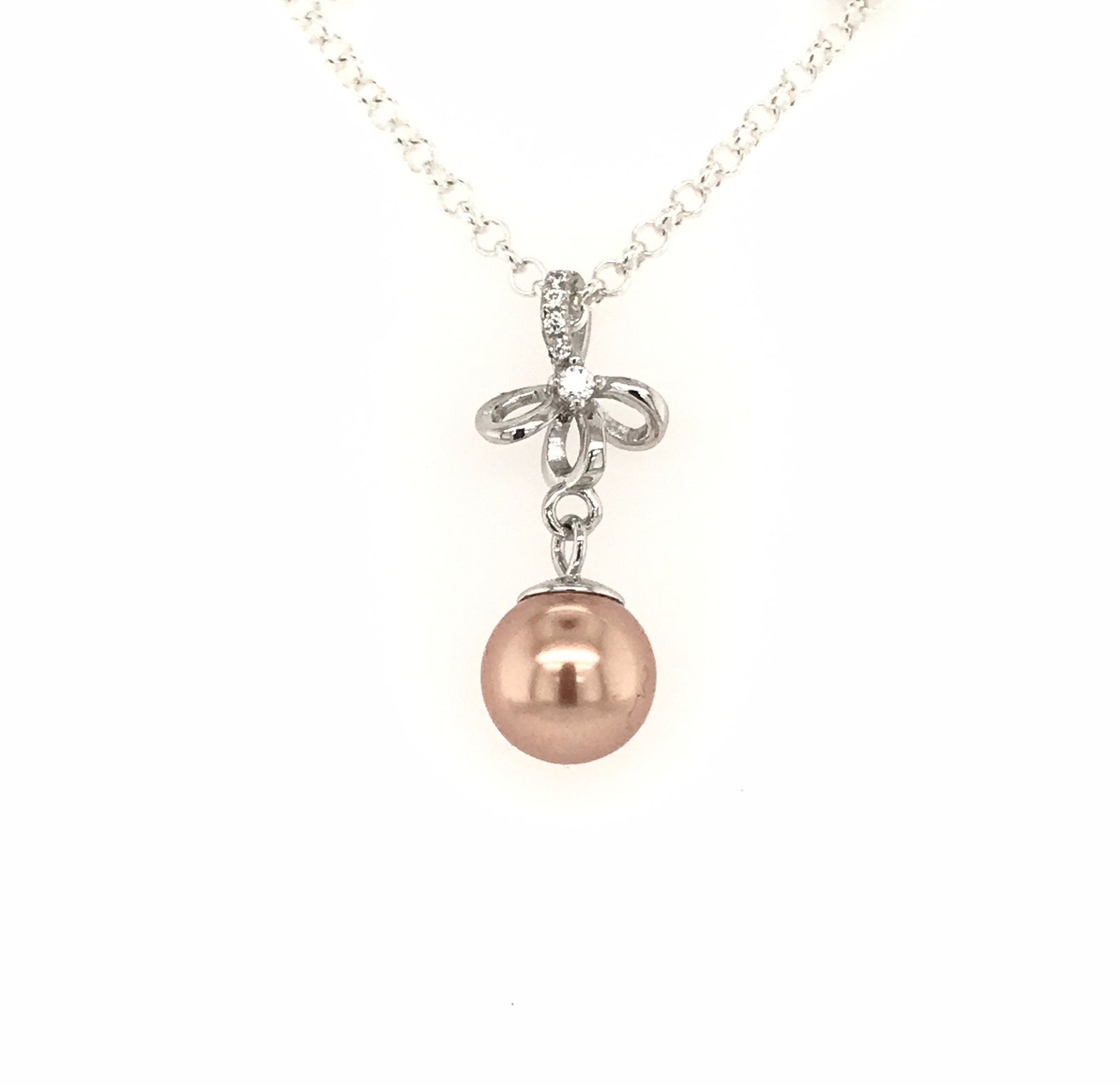 Pearl Pendant with Cubic Zirconia Ribbon Bail - Barb Murrin Jewelry