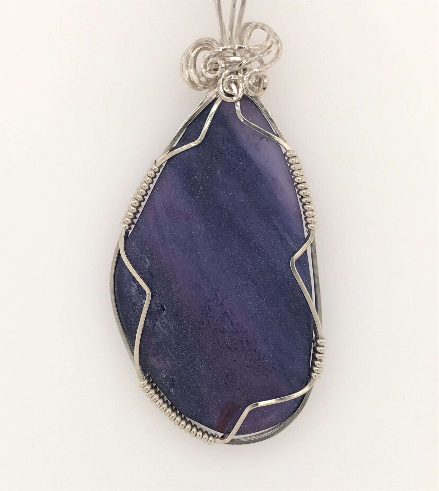 Purple Frosted Glass and Argentium Silver Pendant - Barb Murrin Jewelry