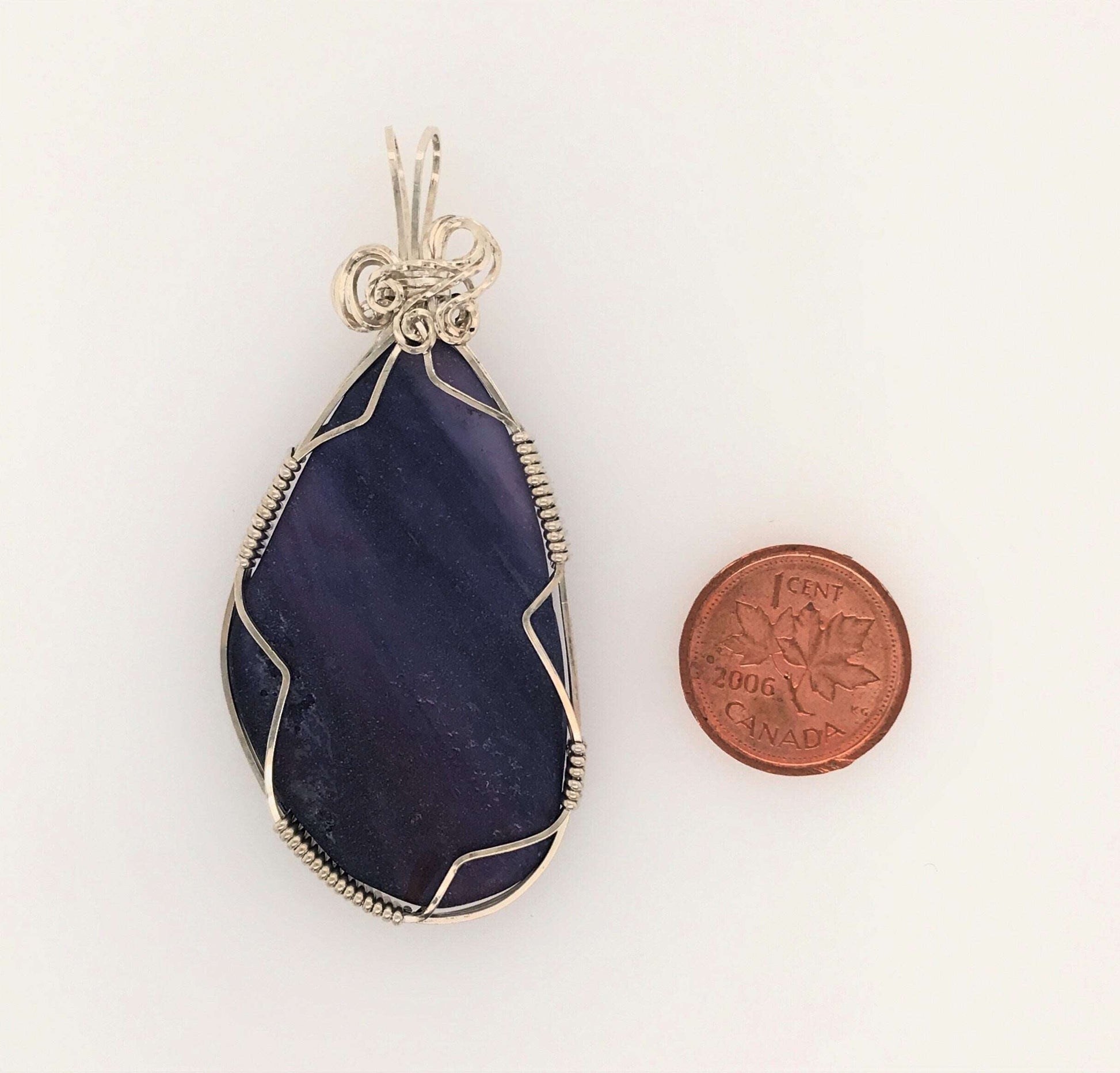 Purple Frosted Glass and Argentium Silver Pendant - Barb Murrin Jewelry