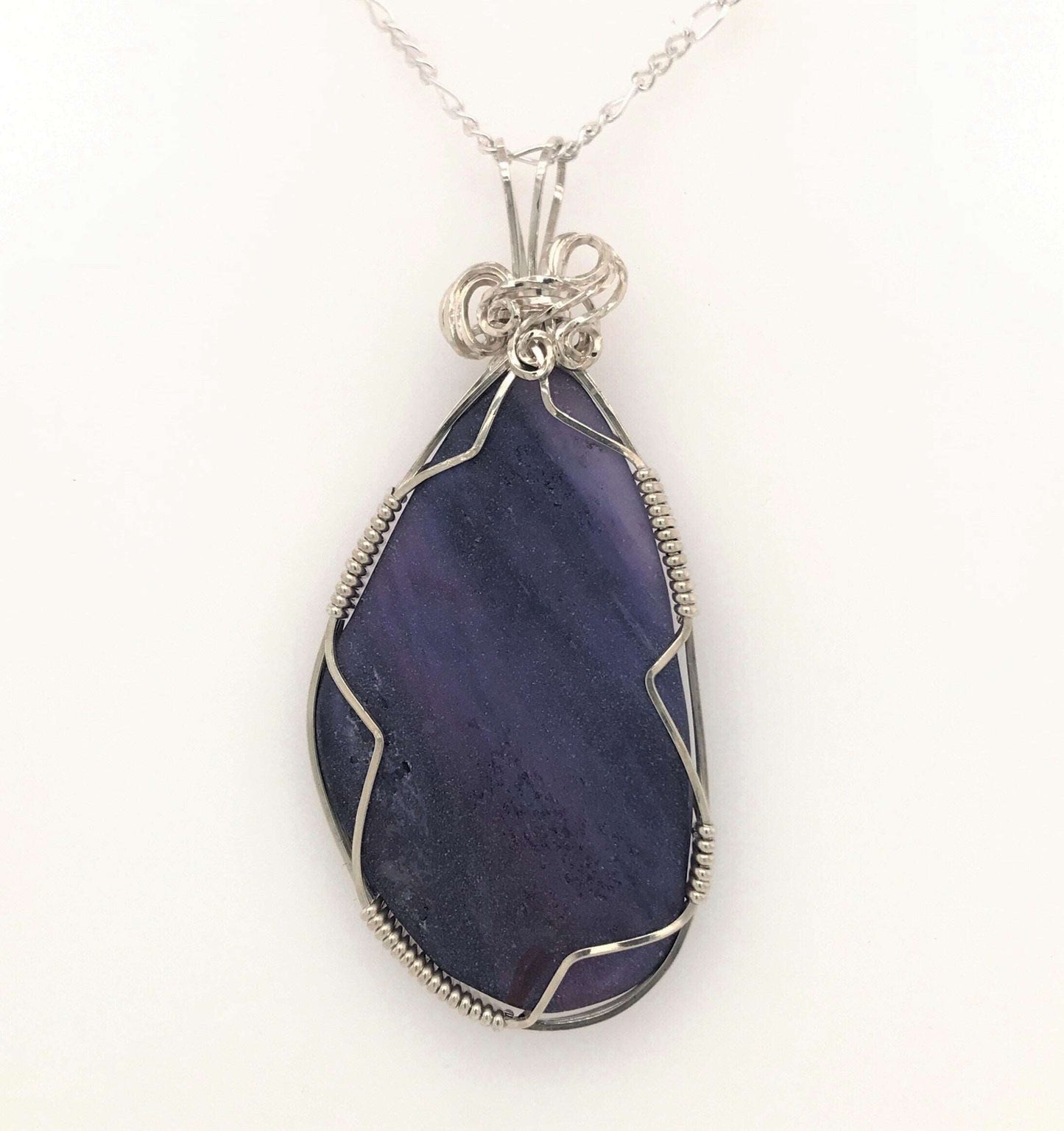 Purple Frosted Glass and Argentium Silver Pendant - Barb Murrin Jewelry