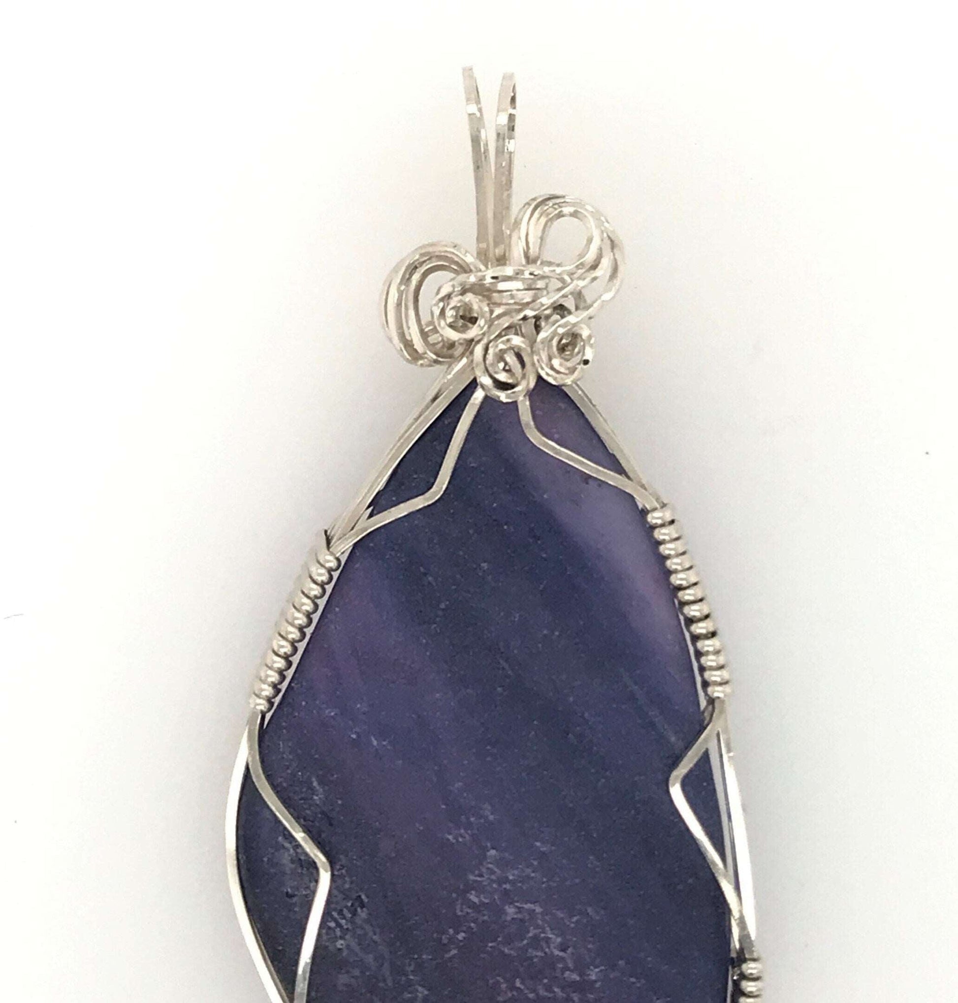 Purple Frosted Glass and Argentium Silver Pendant - Barb Murrin Jewelry