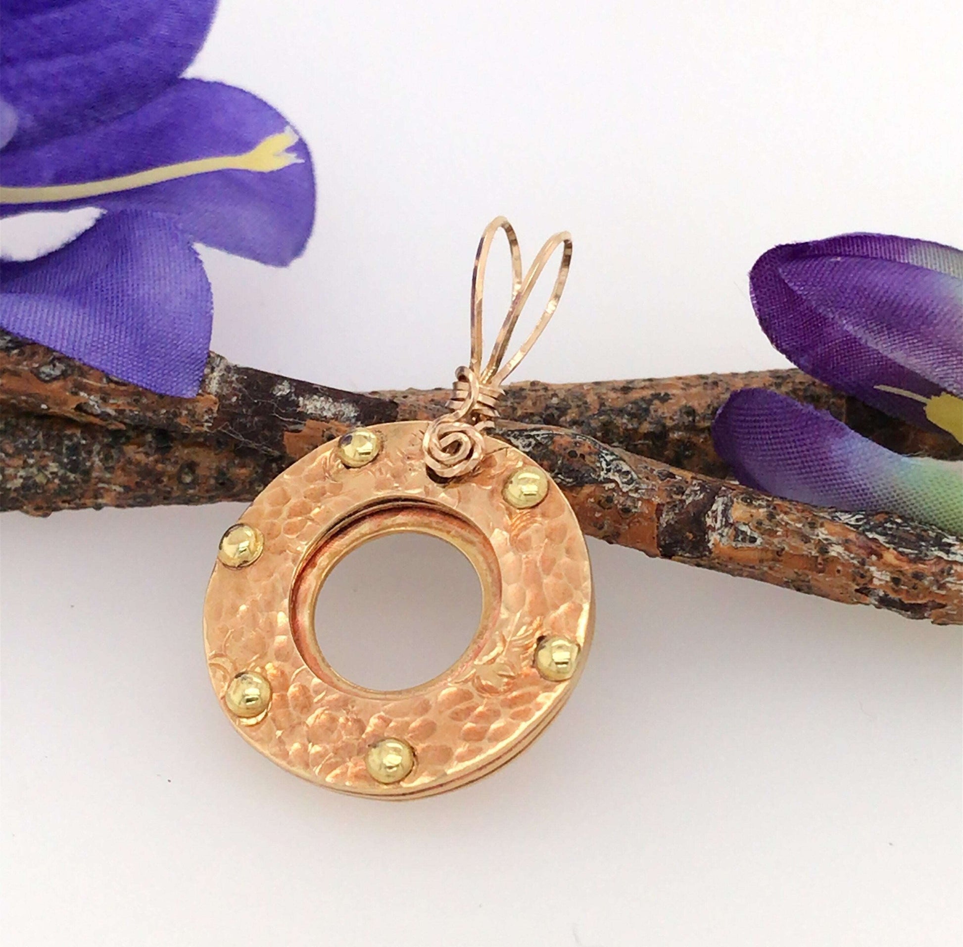 Rivetted Brass Circle Pendant - Barb Murrin Jewelry