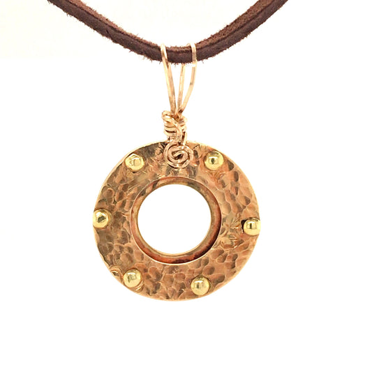 Rivetted Brass Circle Pendant - Barb Murrin Jewelry