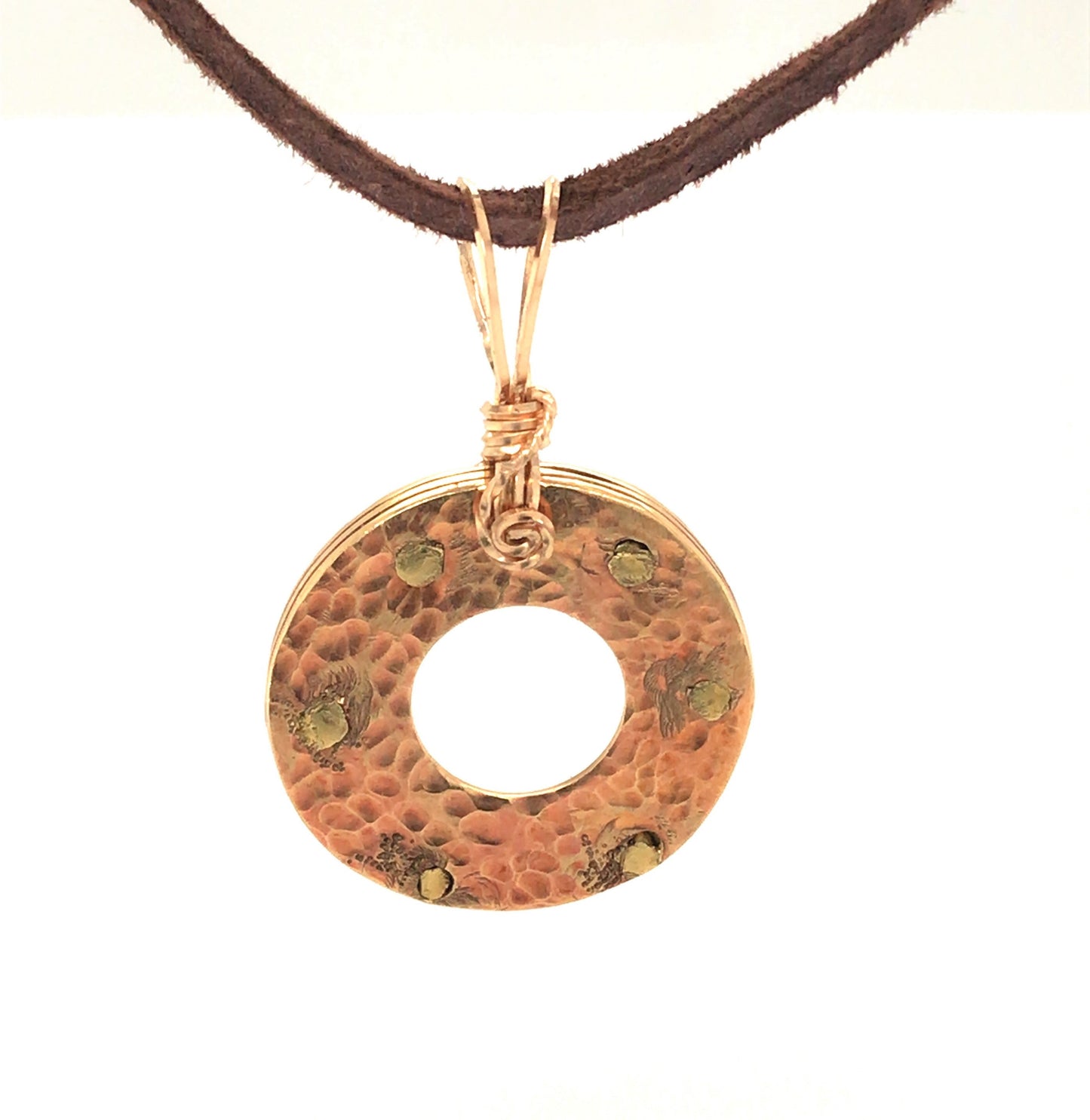 Rivetted Brass Circle Pendant - Barb Murrin Jewelry