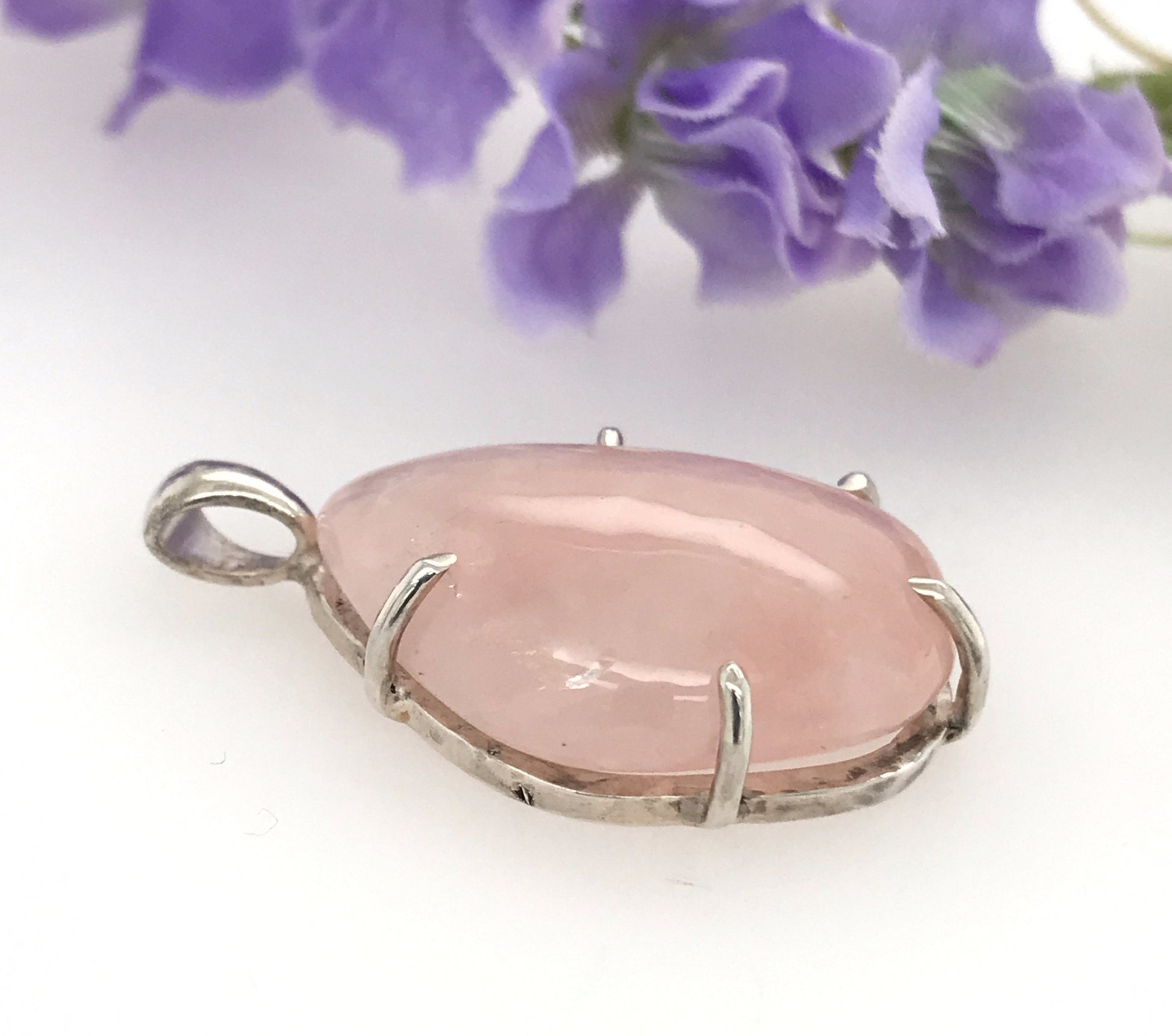 Rose Quartz and Argentium Silver Pendant ("Tickled Pink") - Barb Murrin Jewelry