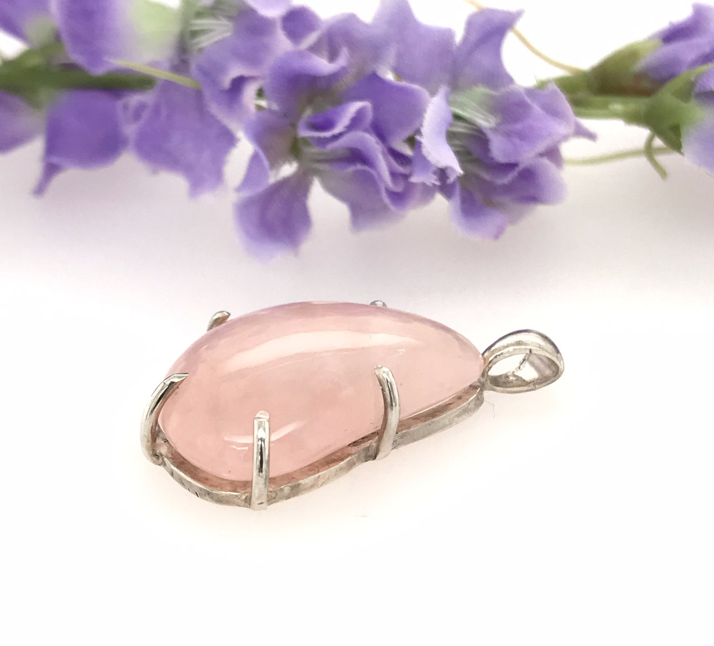 Rose Quartz and Argentium Silver Pendant ("Tickled Pink") - Barb Murrin Jewelry