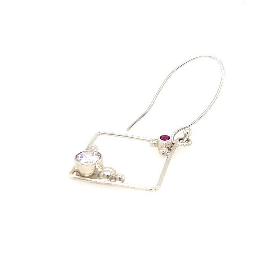 Ruby and Cubic Zirconia Square Hoops - Barb Murrin Jewelry