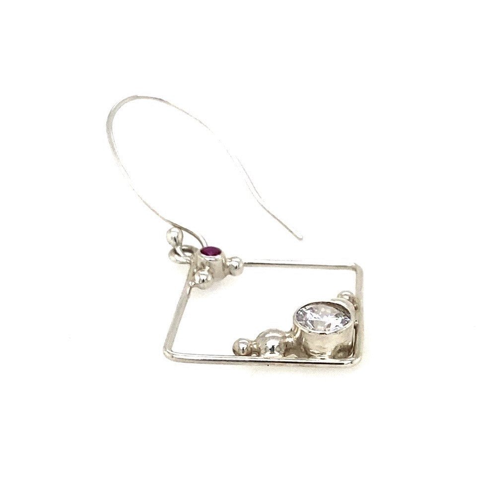 Ruby and Cubic Zirconia Square Hoops - Barb Murrin Jewelry