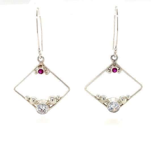 Ruby and Cubic Zirconia Square Hoops - Barb Murrin Jewelry