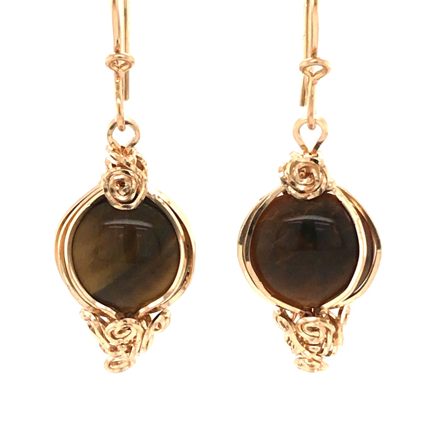 Semi-Ornate Tiger's Eye and Gold Earrings - Barb Murrin Jewelry