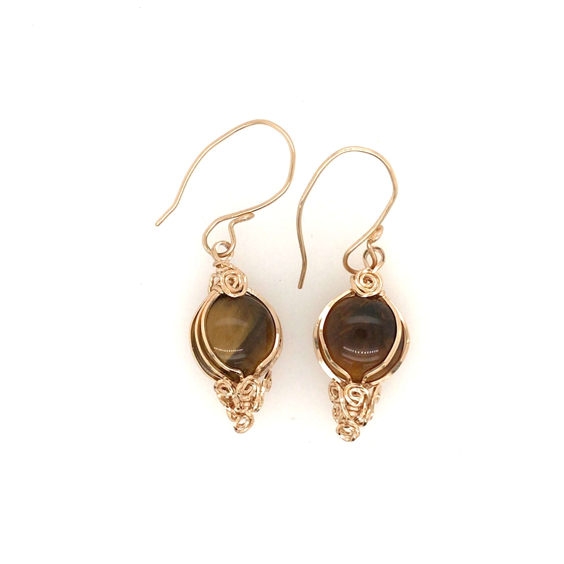 Semi-Ornate Tiger's Eye and Gold Earrings - Barb Murrin Jewelry