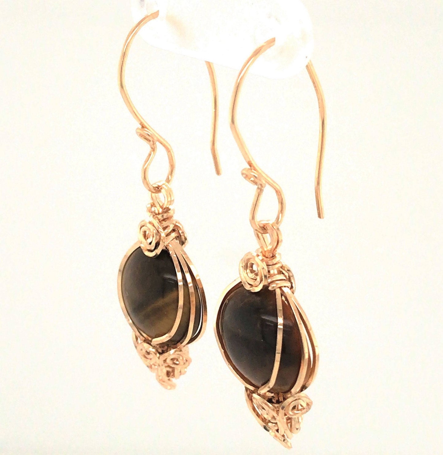 Semi-Ornate Tiger's Eye and Gold Earrings - Barb Murrin Jewelry