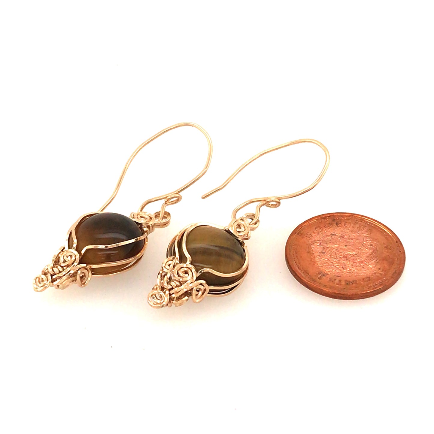 Semi-Ornate Tiger's Eye and Gold Earrings - Barb Murrin Jewelry