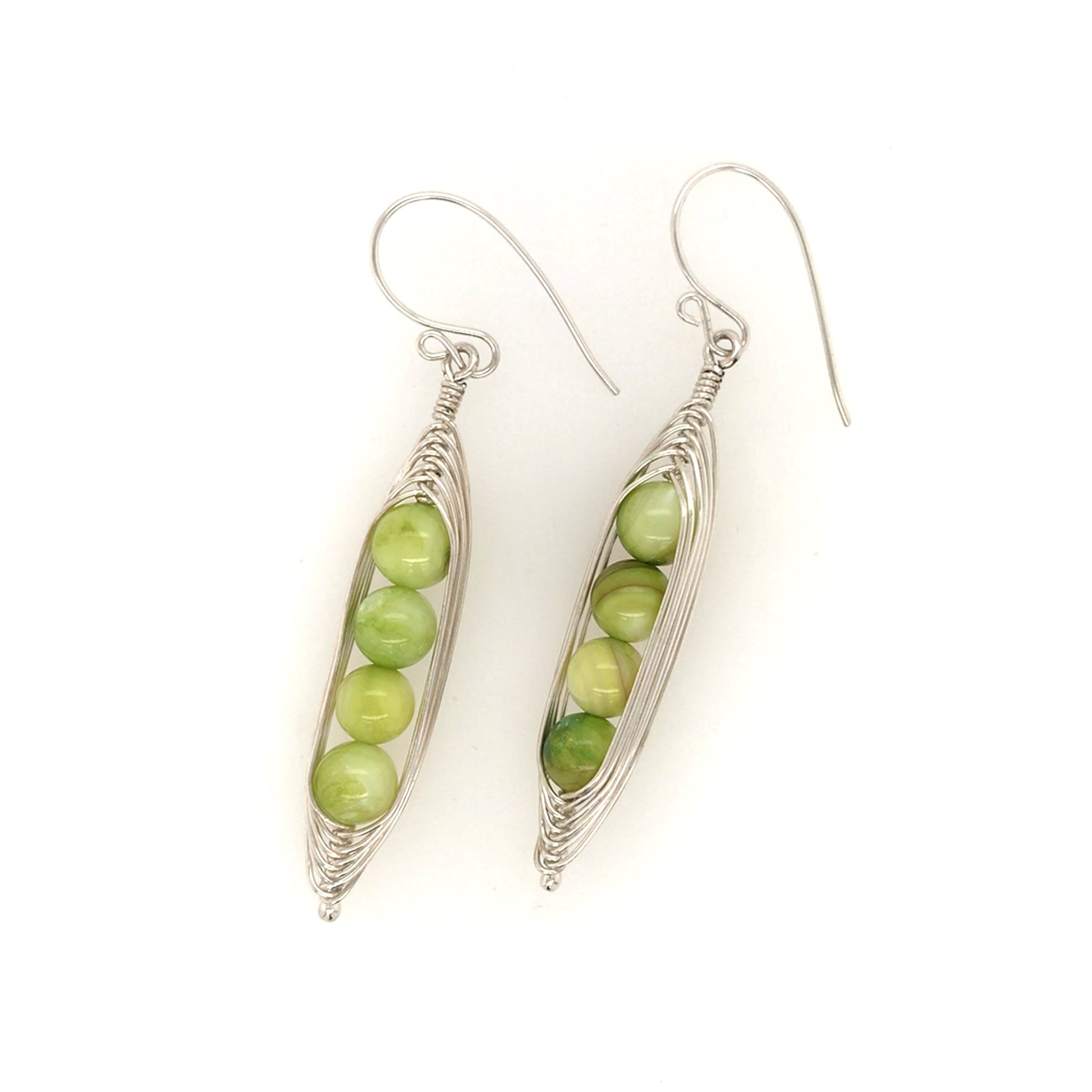 Shell Beads and Argentium Silver "Peapod Earrings" - Barb Murrin Jewelry