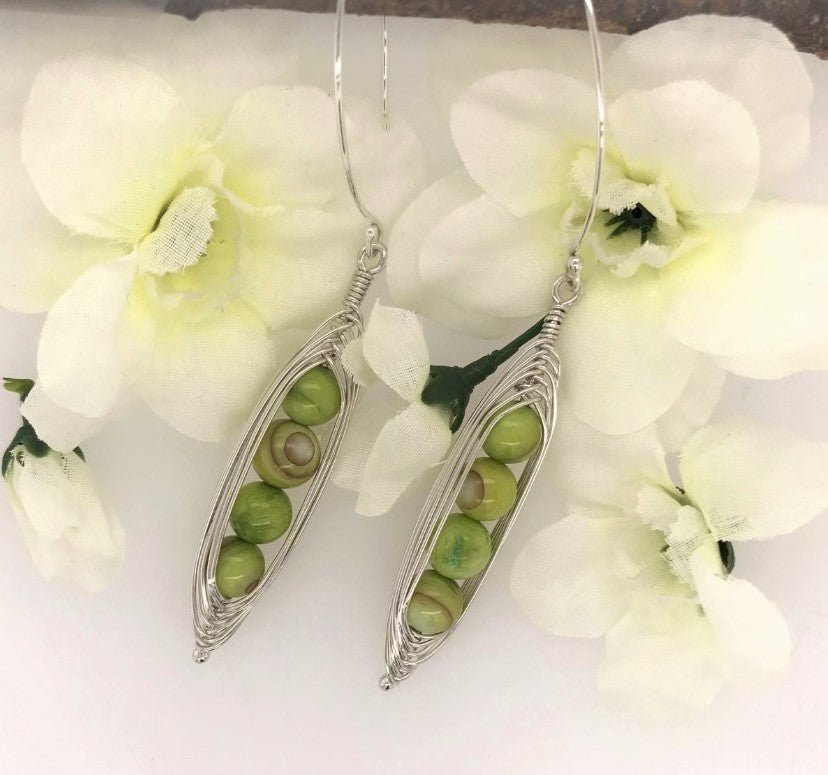 Shell Beads and Argentium Silver "Peapod Earrings" - Barb Murrin Jewelry