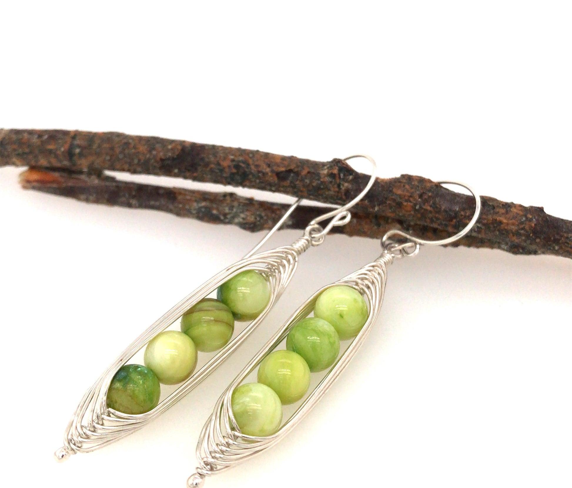 Shell Beads and Argentium Silver "Peapod Earrings" - Barb Murrin Jewelry