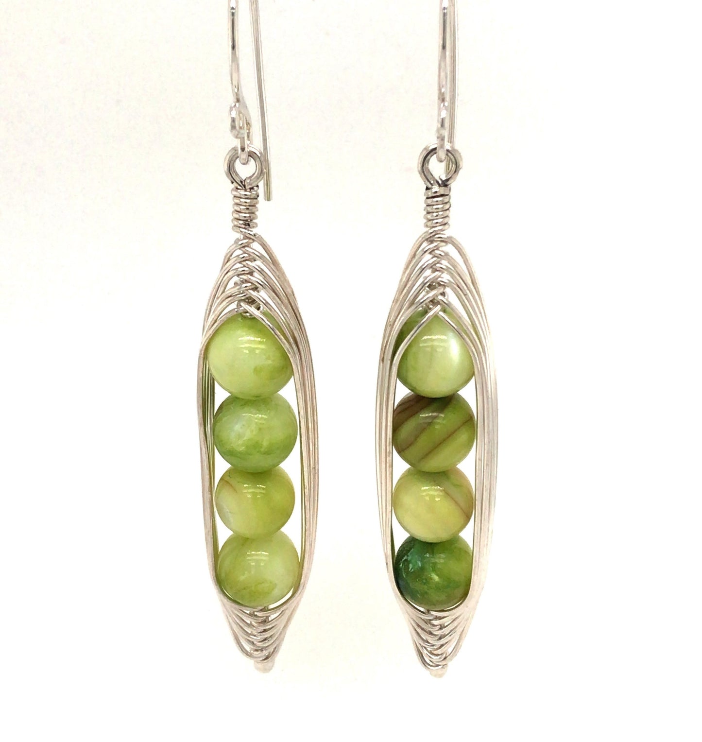 Shell Beads and Argentium Silver "Peapod Earrings" - Barb Murrin Jewelry