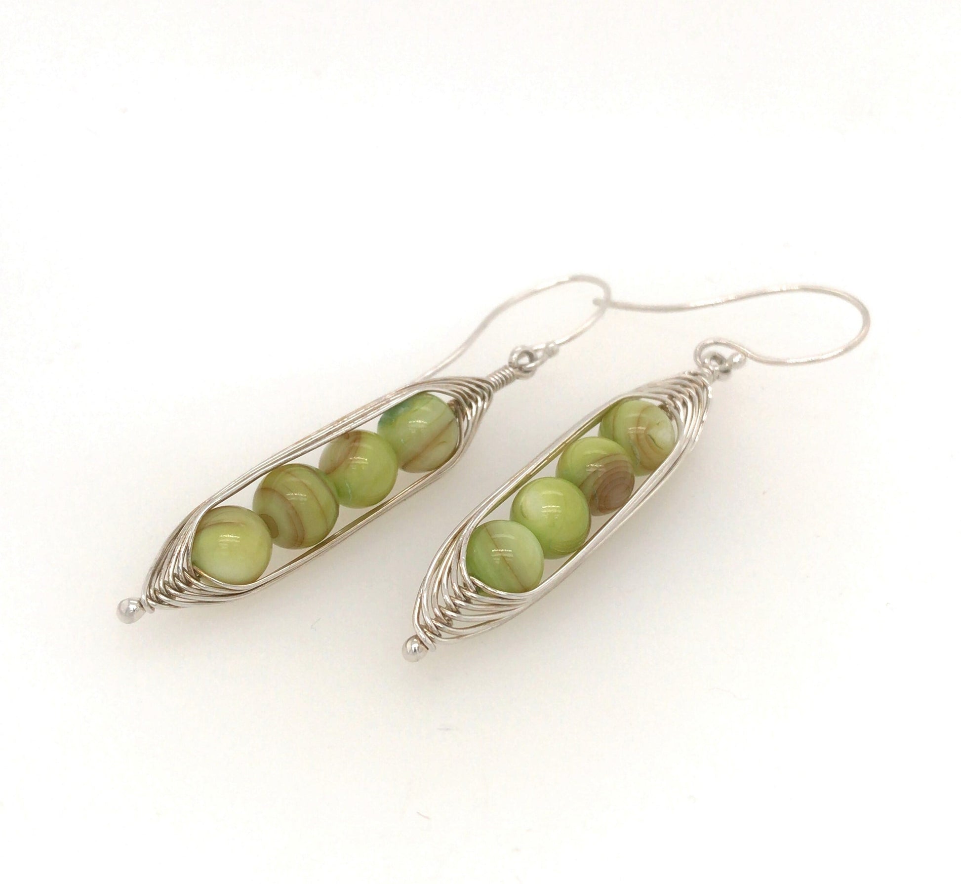 Shell Beads and Argentium Silver "Peapod Earrings" - Barb Murrin Jewelry