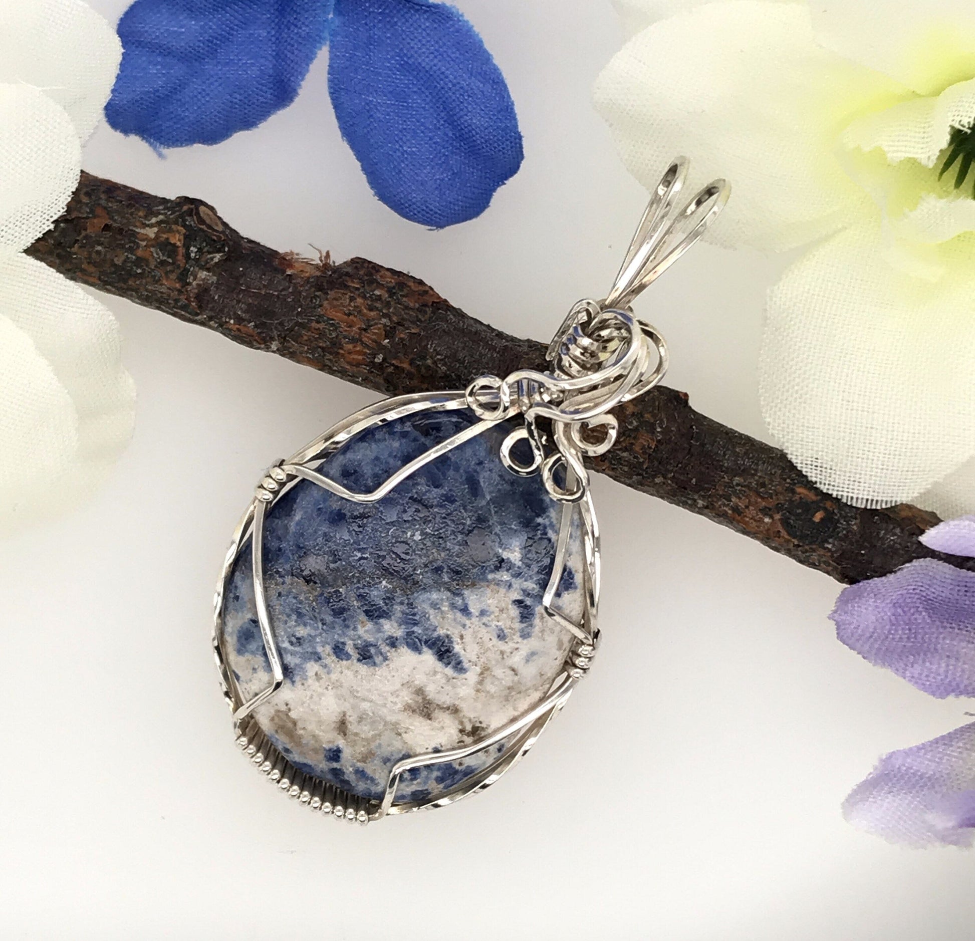 Sodalite and Argentium Silver Pendant ("Milky Way Sodalite Pendant") - Barb Murrin Jewelry