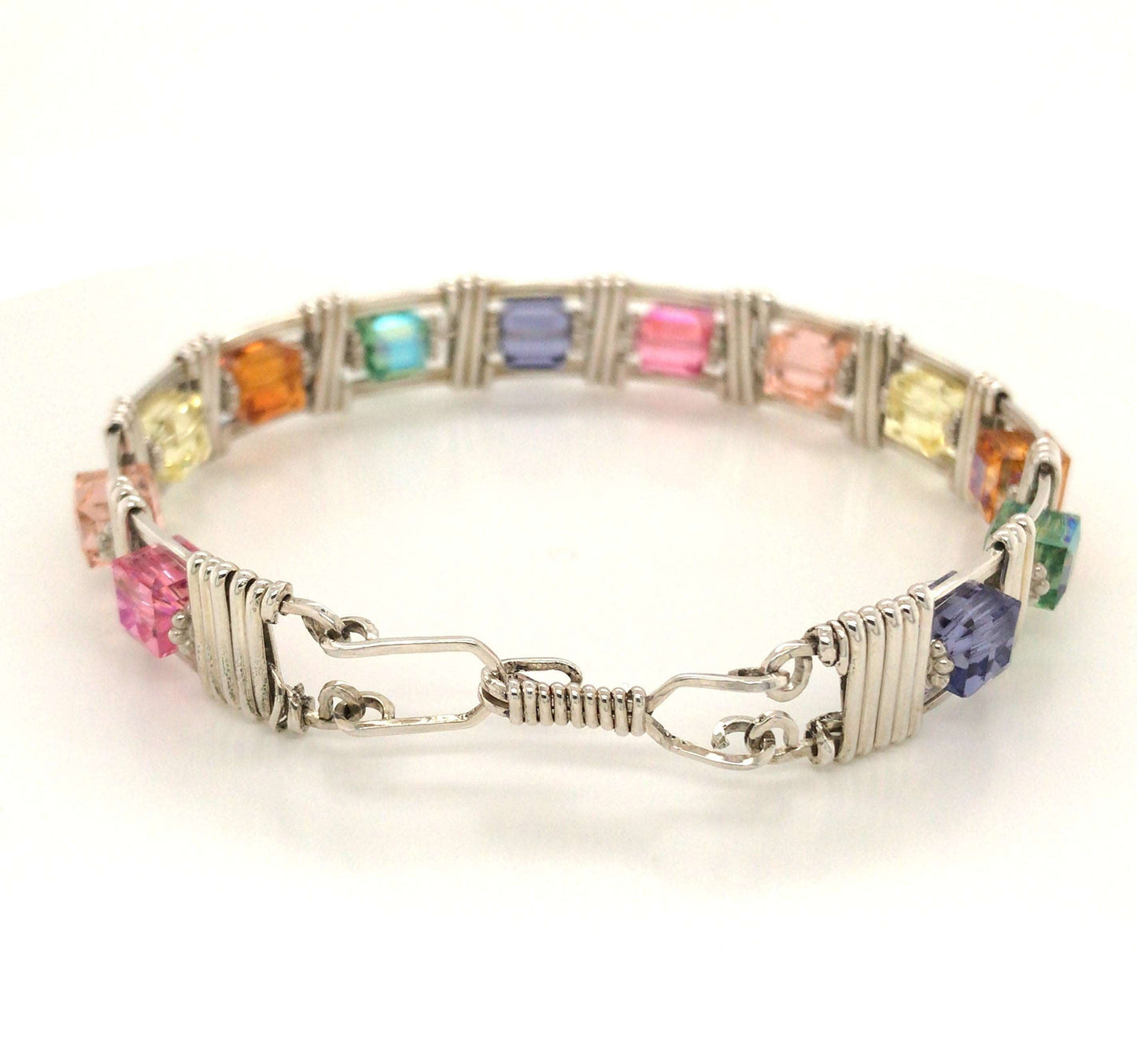 Swarovski Crystal Cubes and Argentium Silver Bracelet - Barb Murrin Jewelry