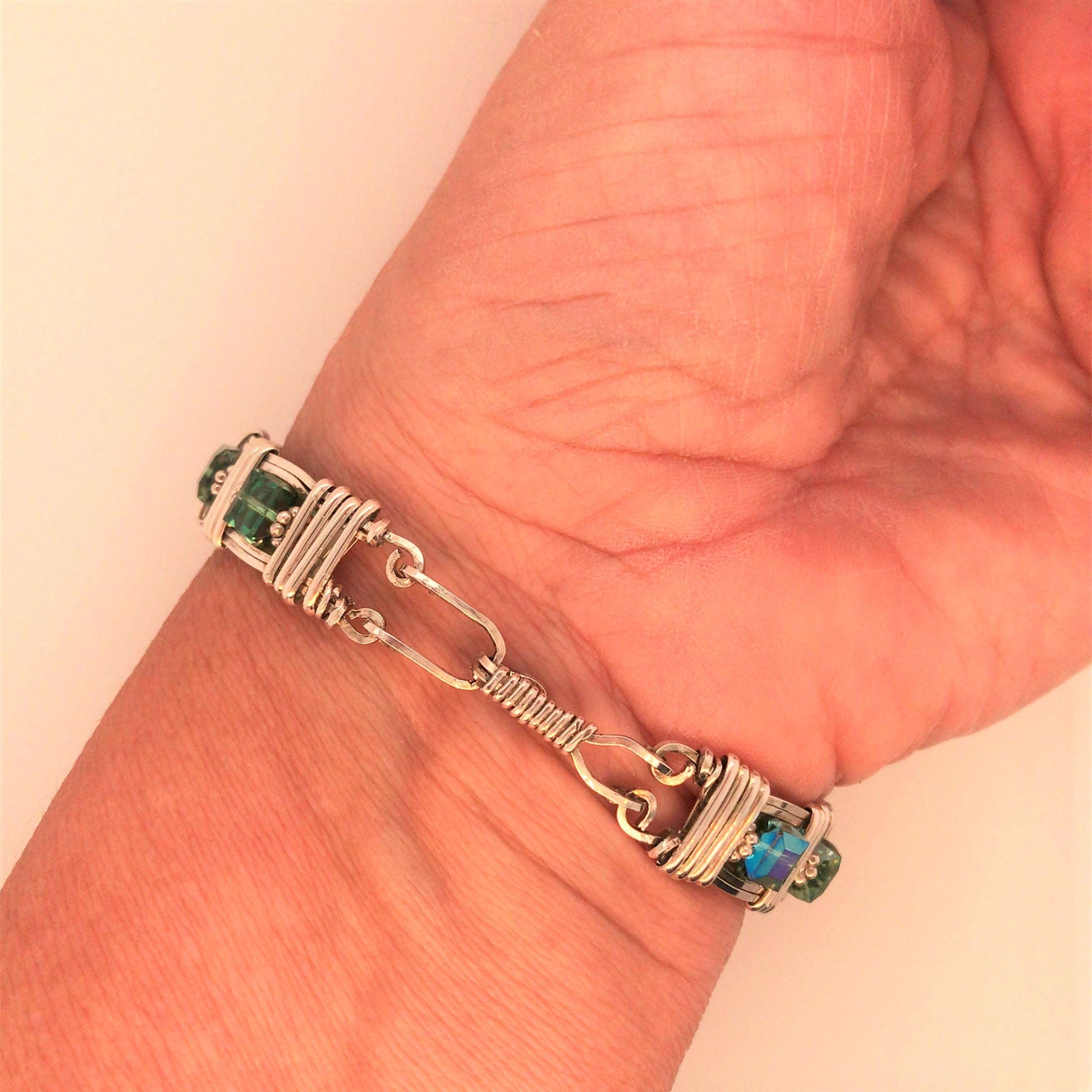 Swarovski Crystal Cubes and Argentium Silver Bracelet - Barb Murrin Jewelry