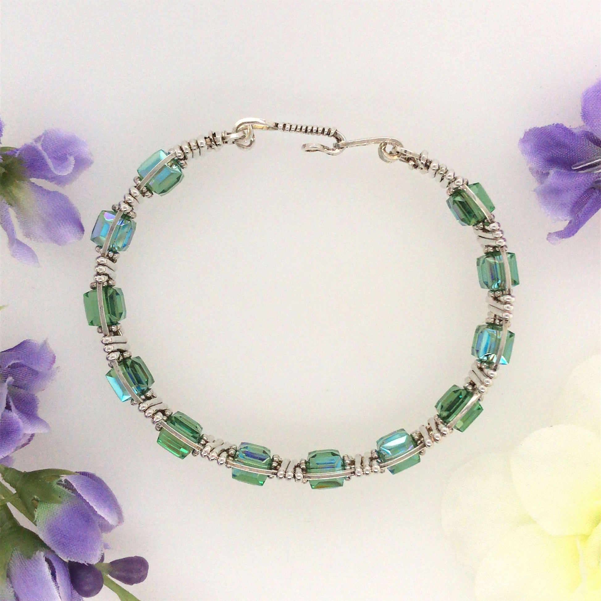 Swarovski Crystal Cubes and Argentium Silver Bracelet - Barb Murrin Jewelry