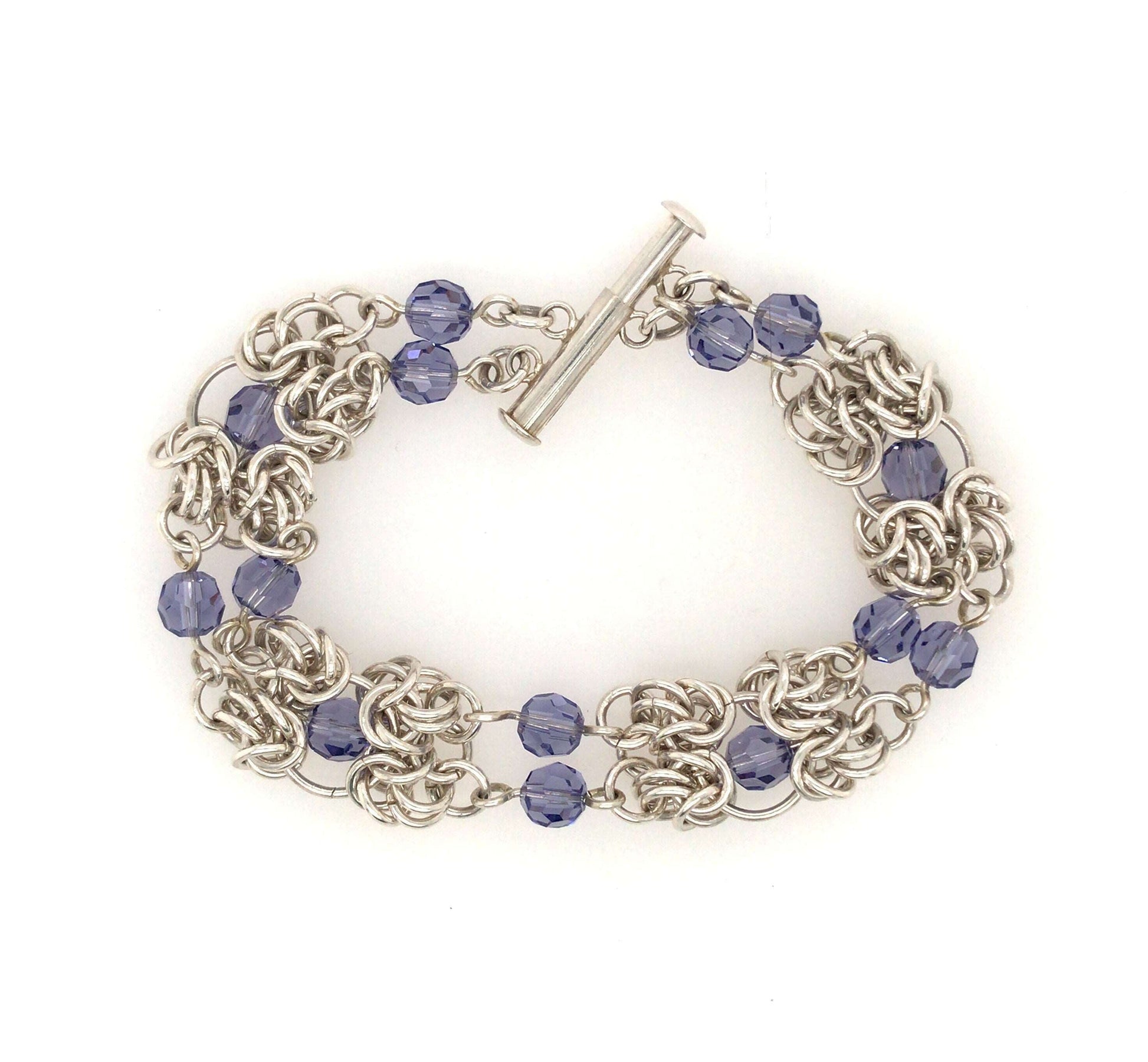 Tanzanite and Argentium Silver Byzantine Chain Maille Bracelet - Barb Murrin Jewelry