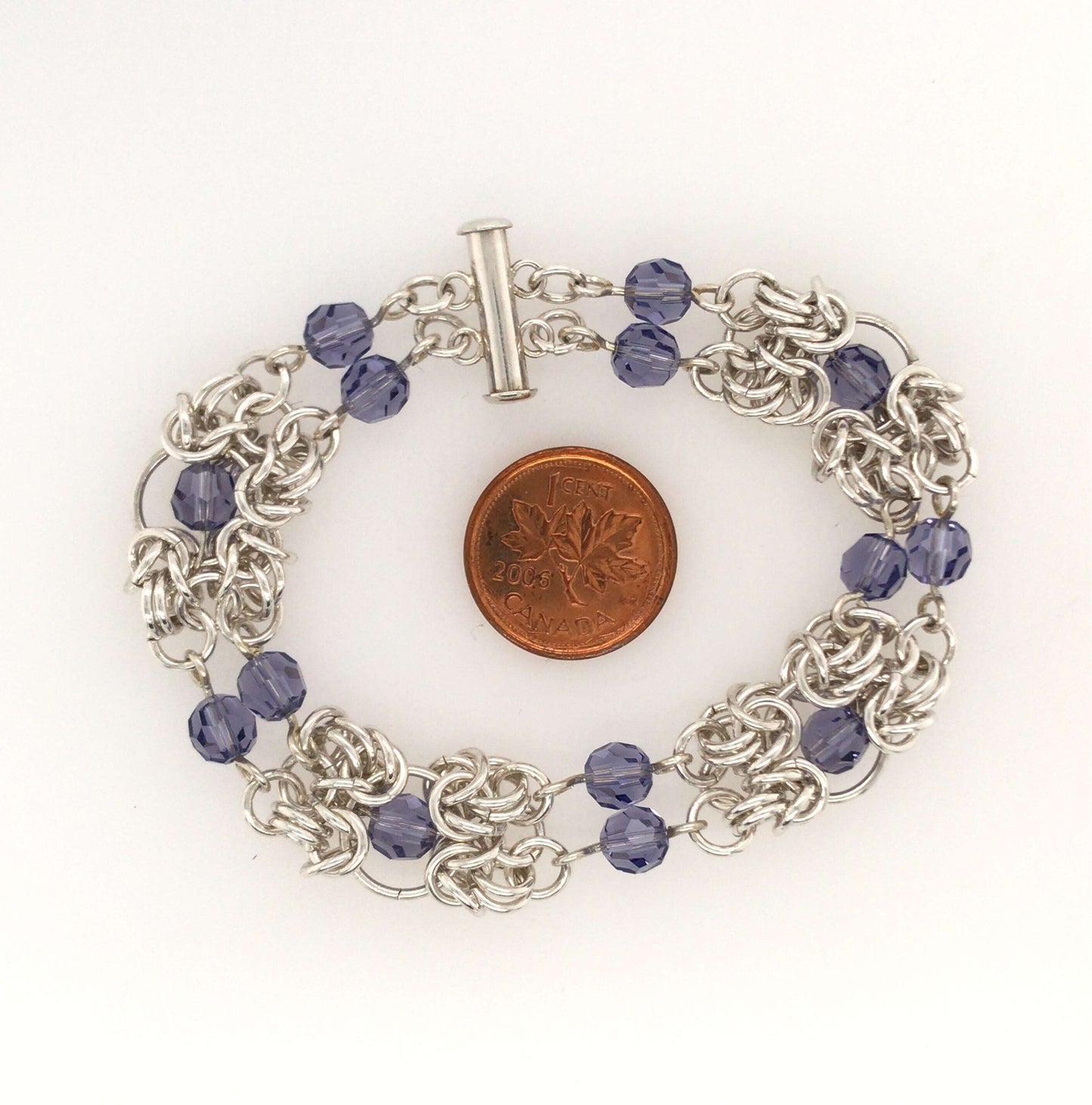 Tanzanite and Argentium Silver Byzantine Chain Maille Bracelet - Barb Murrin Jewelry