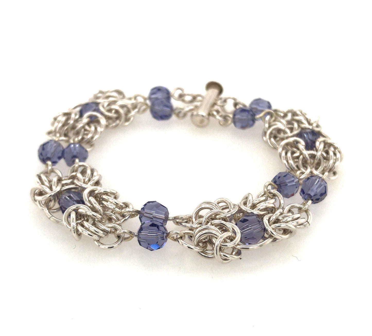 Tanzanite and Argentium Silver Byzantine Chain Maille Bracelet - Barb Murrin Jewelry