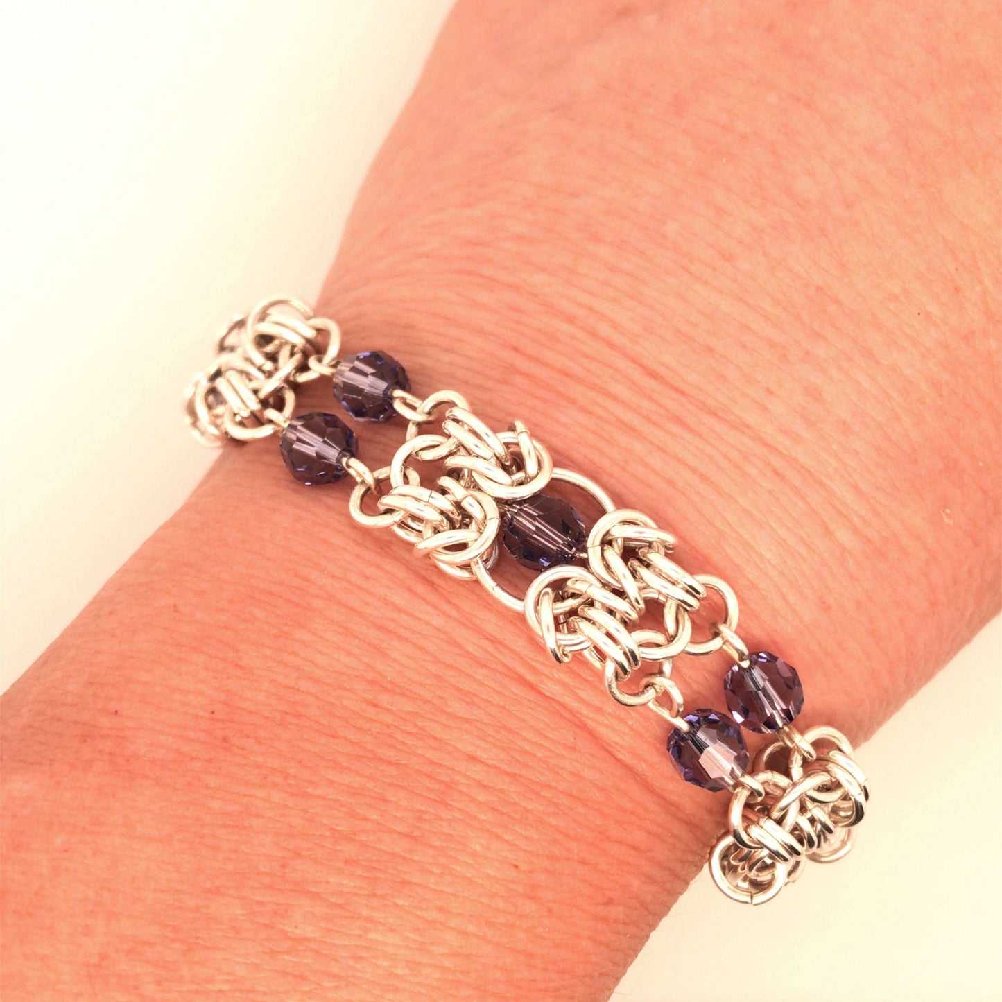 Tanzanite and Argentium Silver Byzantine Chain Maille Bracelet - Barb Murrin Jewelry