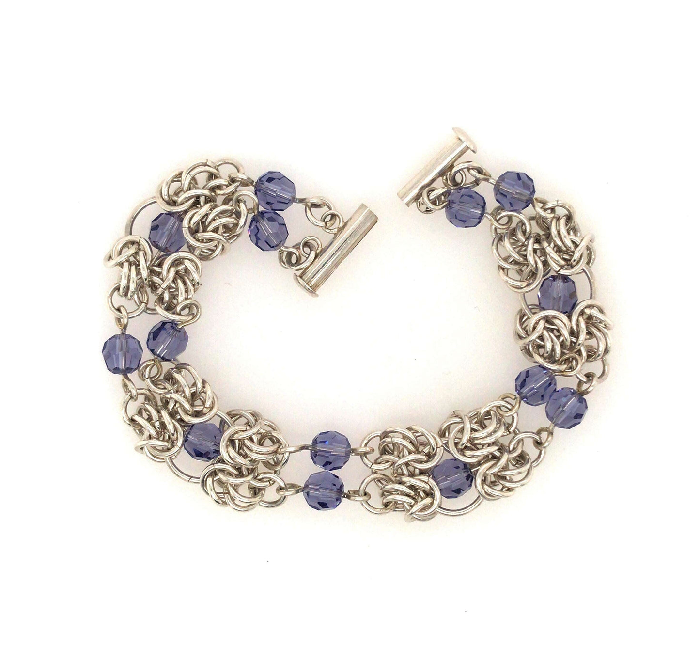 Tanzanite and Argentium Silver Byzantine Chain Maille Bracelet - Barb Murrin Jewelry