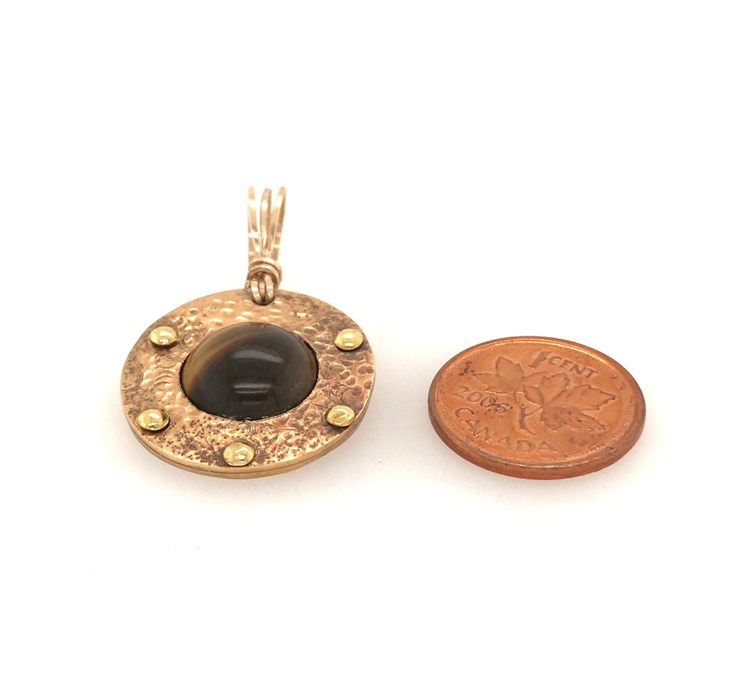 Tiger's Eye and Brass Circle Pendant - Barb Murrin Jewelry