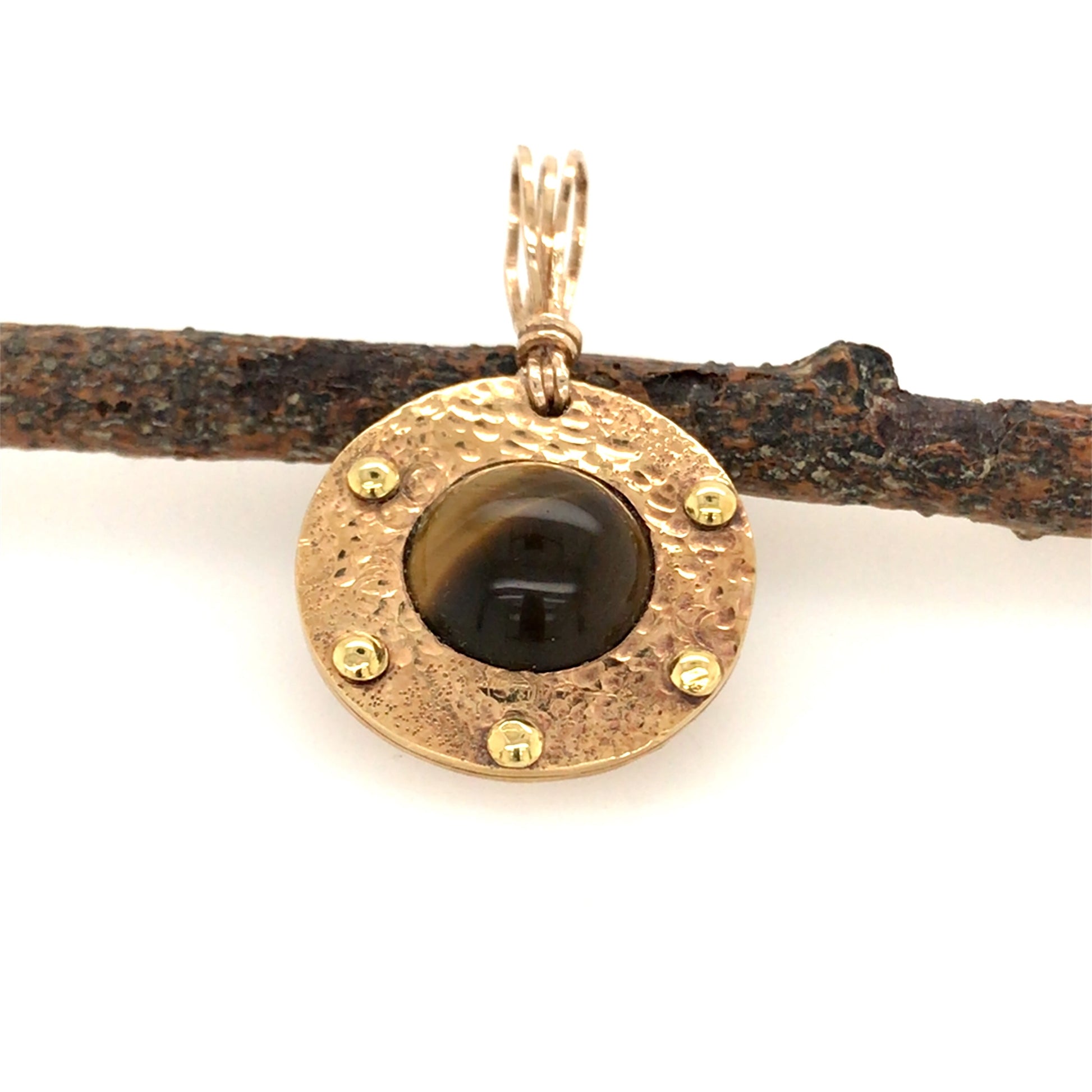 Tiger's Eye and Brass Circle Pendant - Barb Murrin Jewelry