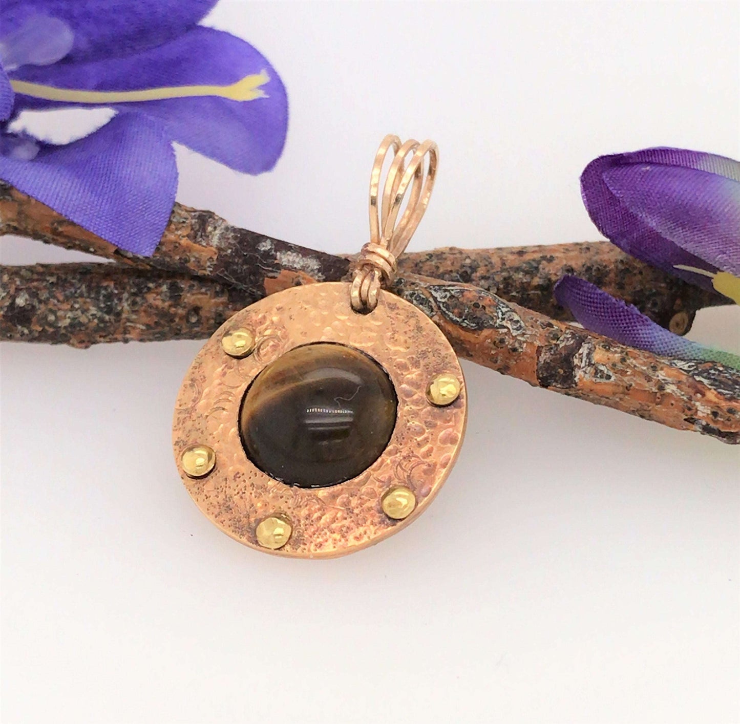 Tiger's Eye and Brass Circle Pendant - Barb Murrin Jewelry