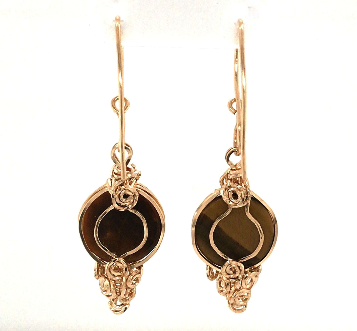 Tiger's Eye and Gold Earrings, Semi-ornate ("Semi-ornate Tiger's Eye Earrings") - Barb Murrin Jewelry