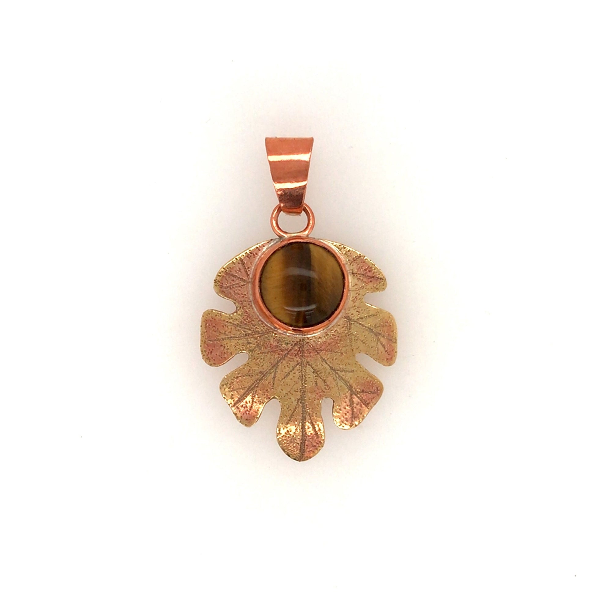 Tiger's Eye Brass and Copper Oak Leaf Pendants ("Tiger's Eye Oak Leaf Pendants") - Barb Murrin Jewelry