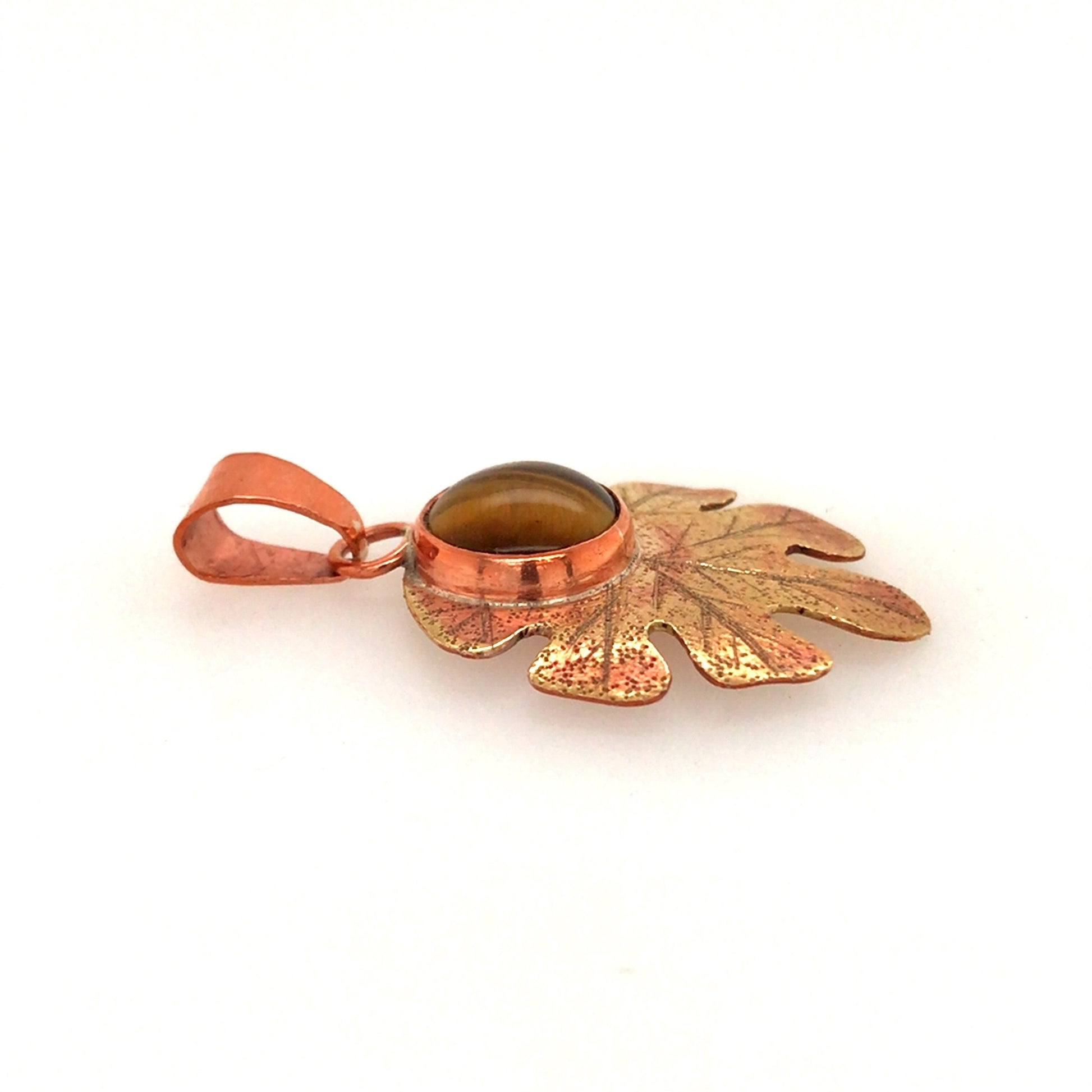 Tiger's Eye Brass and Copper Oak Leaf Pendants ("Tiger's Eye Oak Leaf Pendants") - Barb Murrin Jewelry