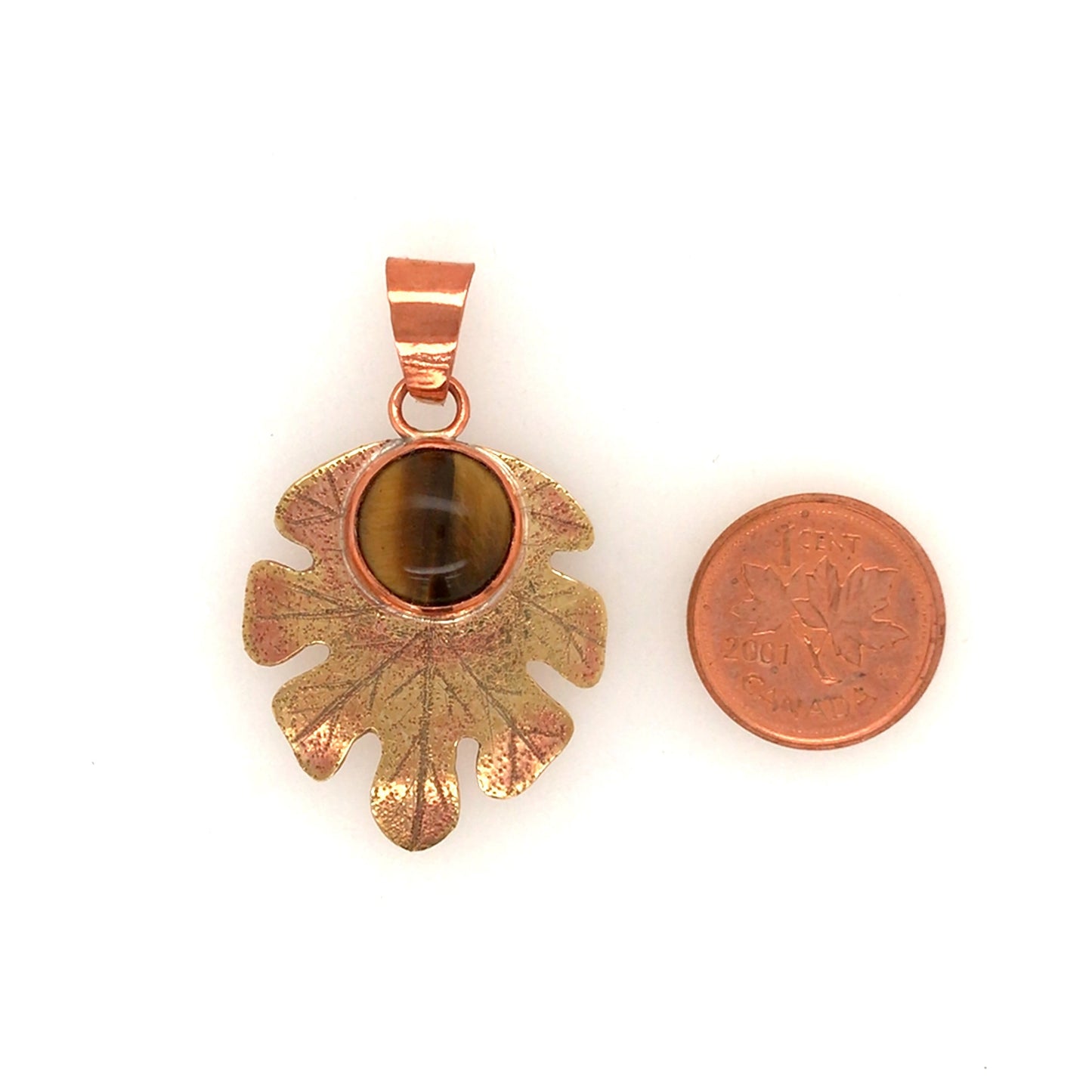 Tiger's Eye Brass and Copper Oak Leaf Pendants ("Tiger's Eye Oak Leaf Pendants") - Barb Murrin Jewelry