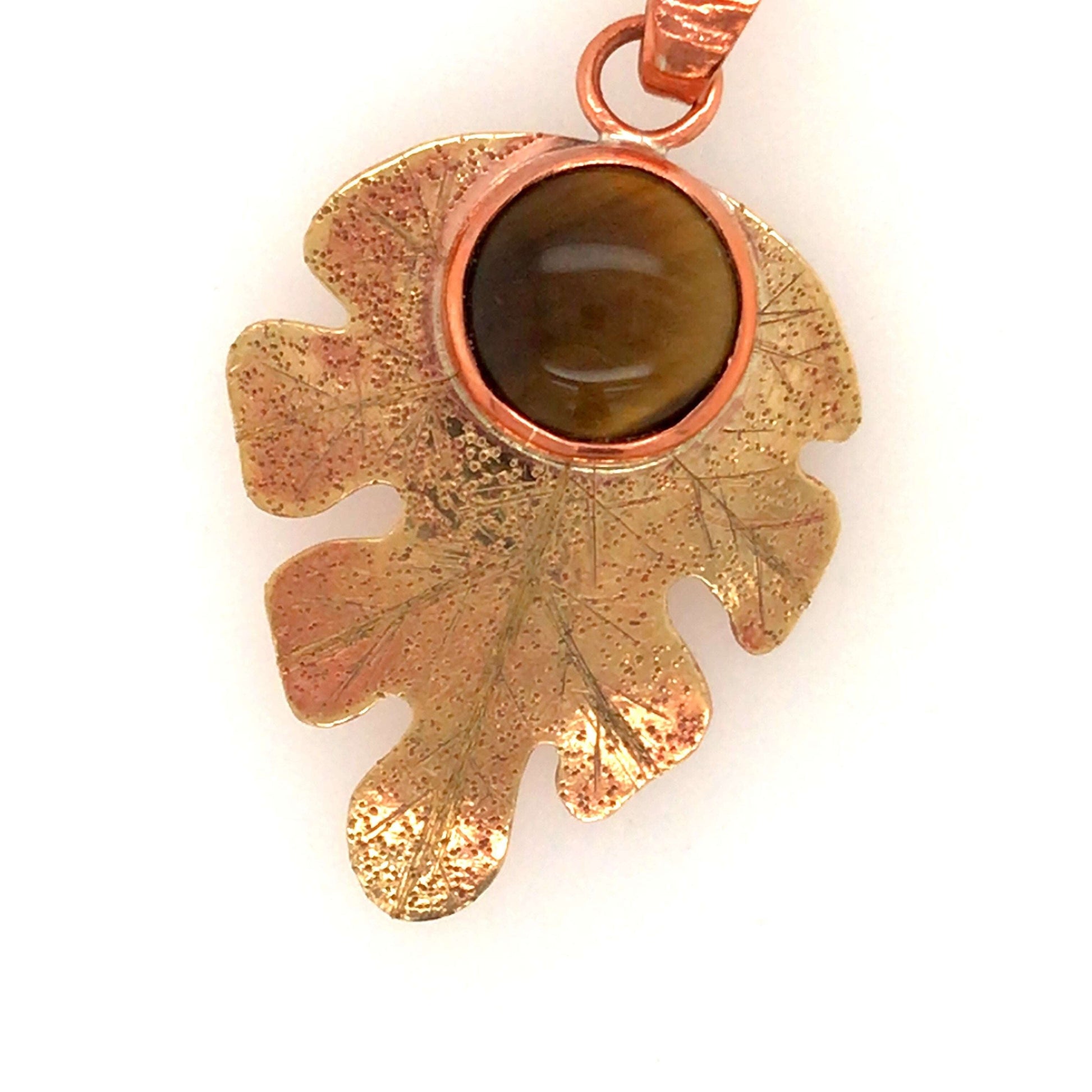 Tiger's Eye Brass and Copper Oak Leaf Pendants ("Tiger's Eye Oak Leaf Pendants") - Barb Murrin Jewelry